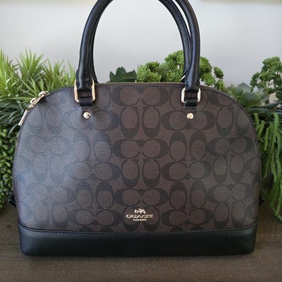 Coach Sierra Satchel In Brown Signature Coated Canvas With Black Leather Trim - Picture 2 of 13